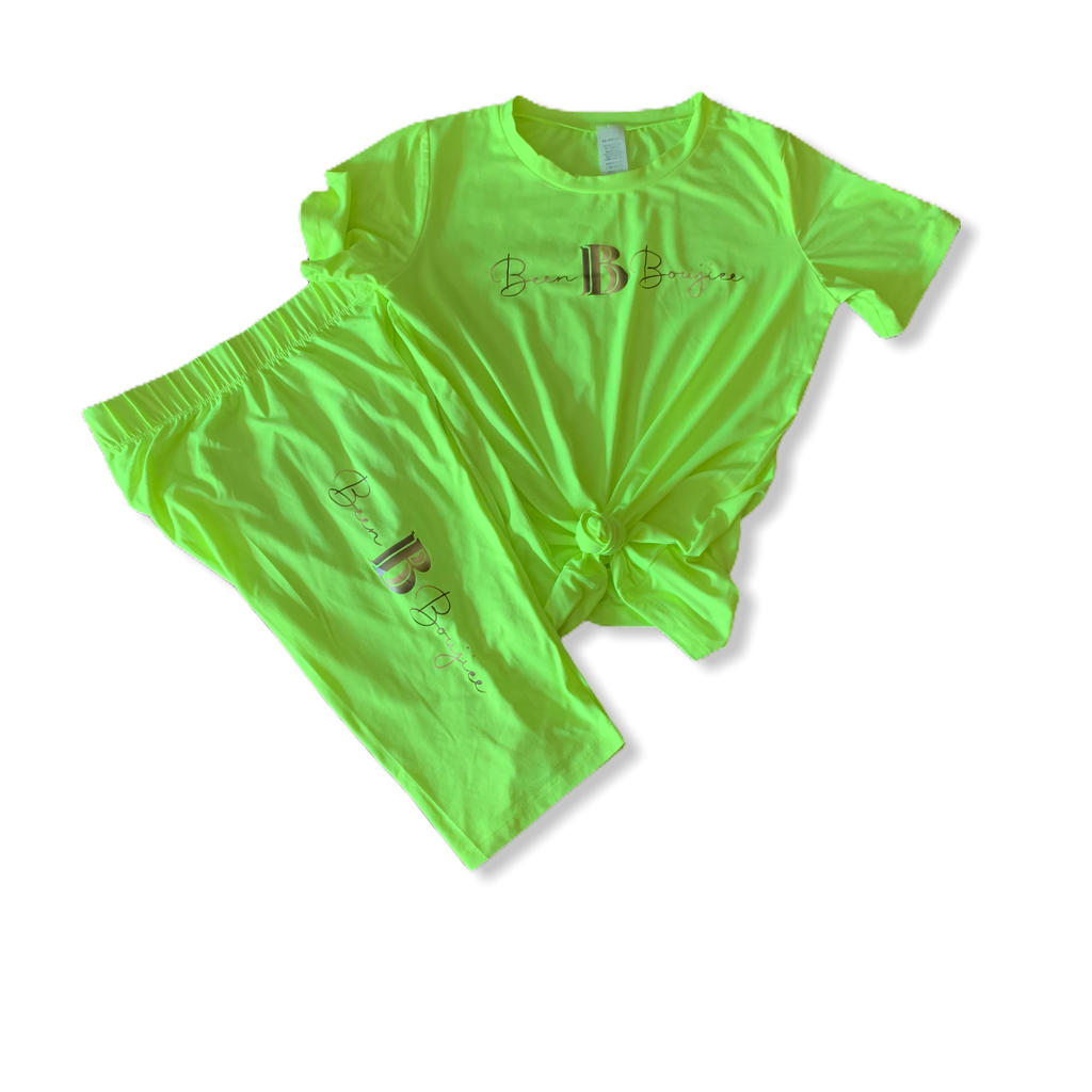 Neon Green Biker Short Set